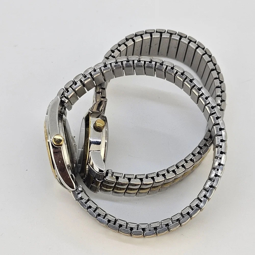 2X Women's Watches 24-25MM Gray Black Dial Two‎ Tone Bracelet 6.25